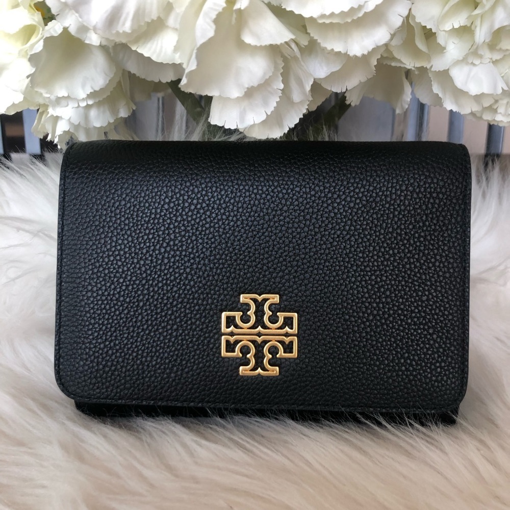 Tory Burch Britten Chain Wallet Leather Crossbody Black